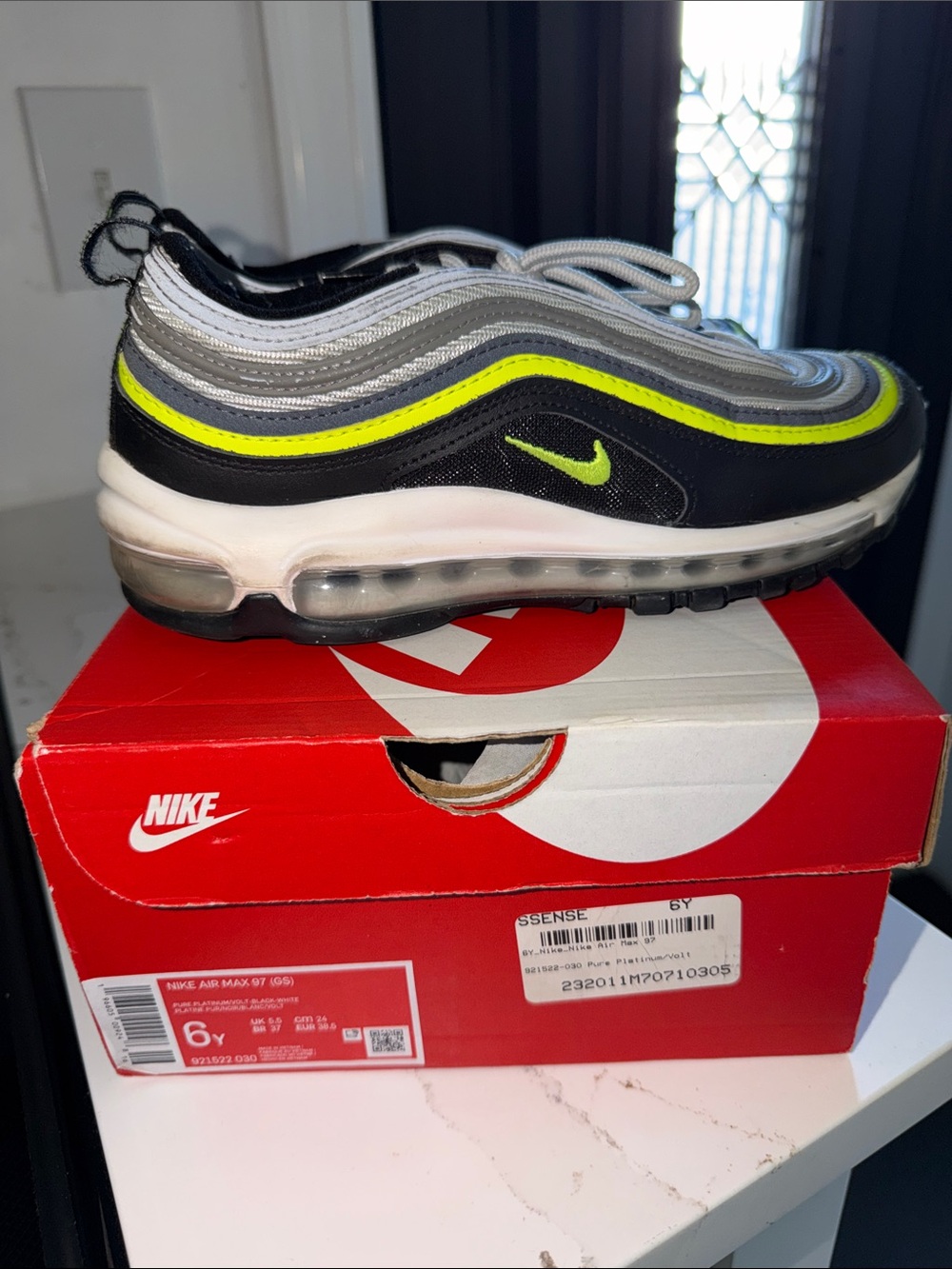 Nike Kids Air Max 97 - Black/Volt/Grey Used ONCE Size 6Y Comes With Original Box